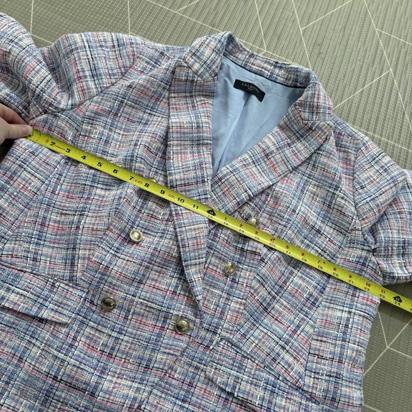 Talbots Multi Pink Blue White Plaid Tweed Blazer Jacket Size 14W Gold Buttons - Picture 7 of 9